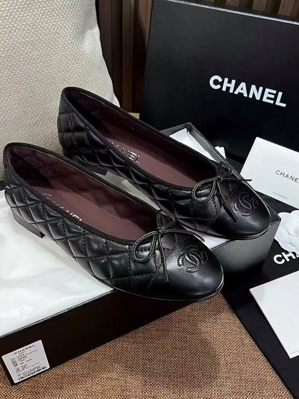 CHANEL Quilted Black Ballet Flats